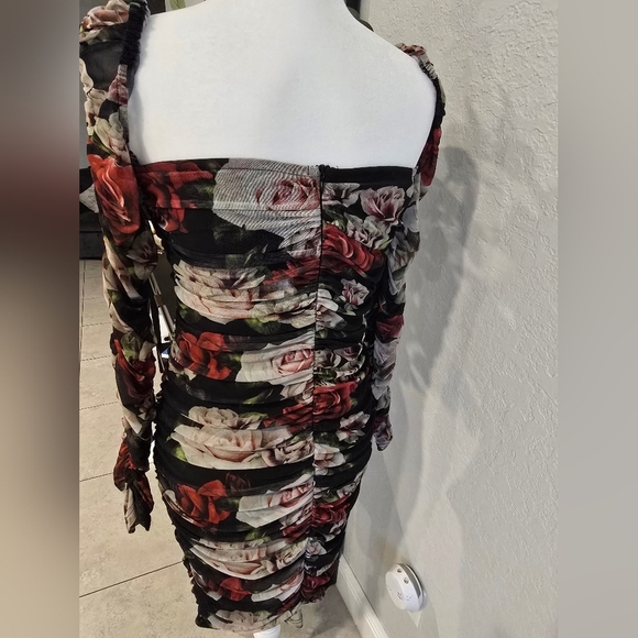 Floral Black Dress with Red and White Roses - Picture 6 of 9